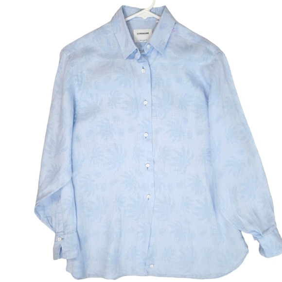 lorenzini Tops - Lorenzini Blue Linen Button Fown Shirt